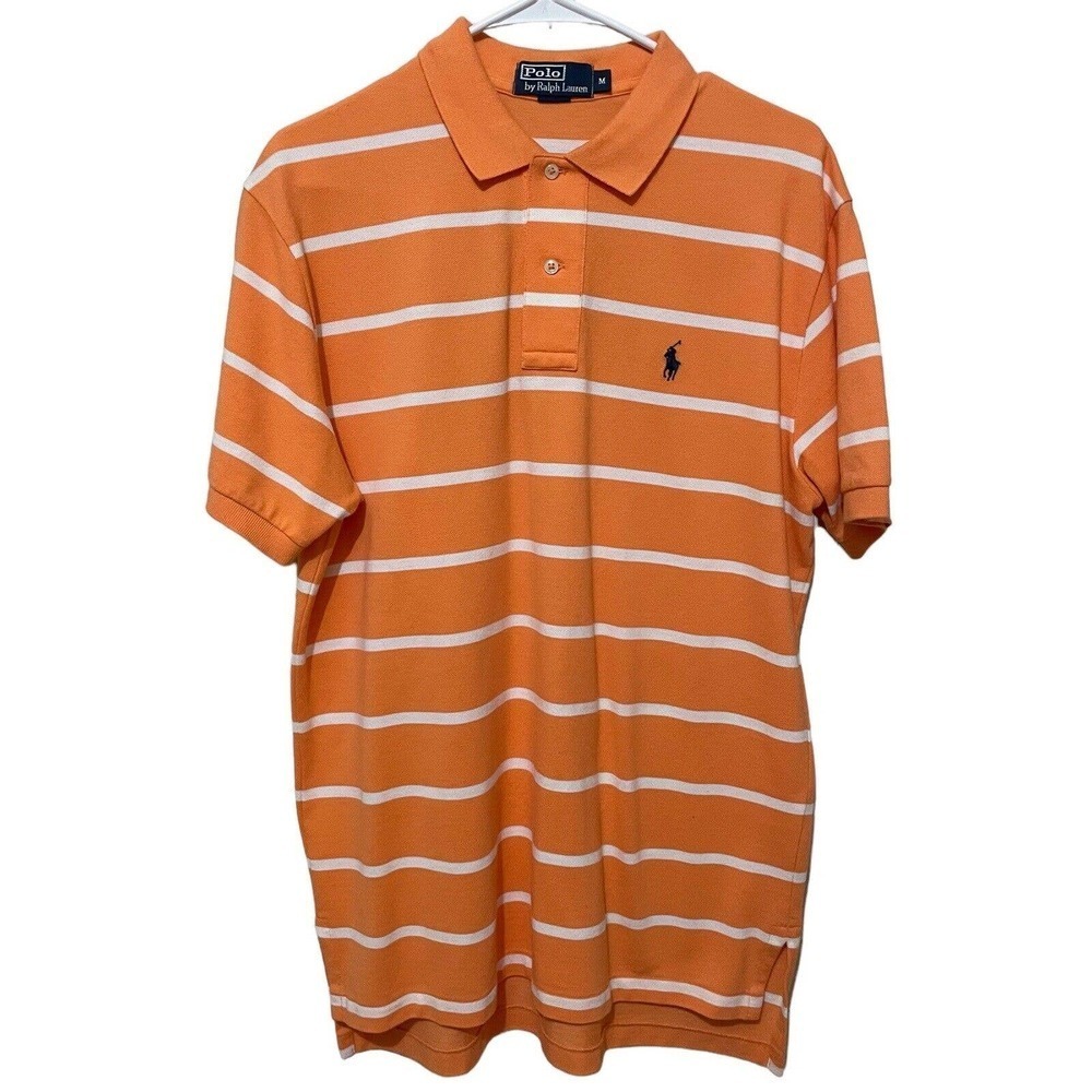 Polo Ralph Lauren Shirt Men's‎ Small Short Sleeve orange White Striped preppy